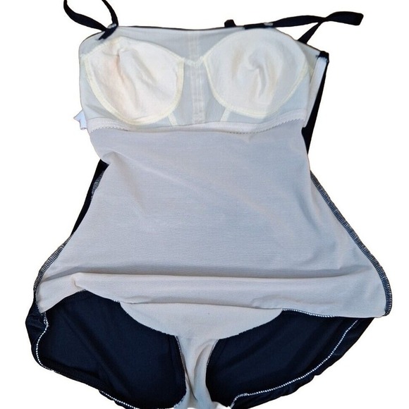 Vintage Roxanne Black Velvet Trim One Piece Skirted Bathing Suit Women Size S/M - Picture 7 of 9